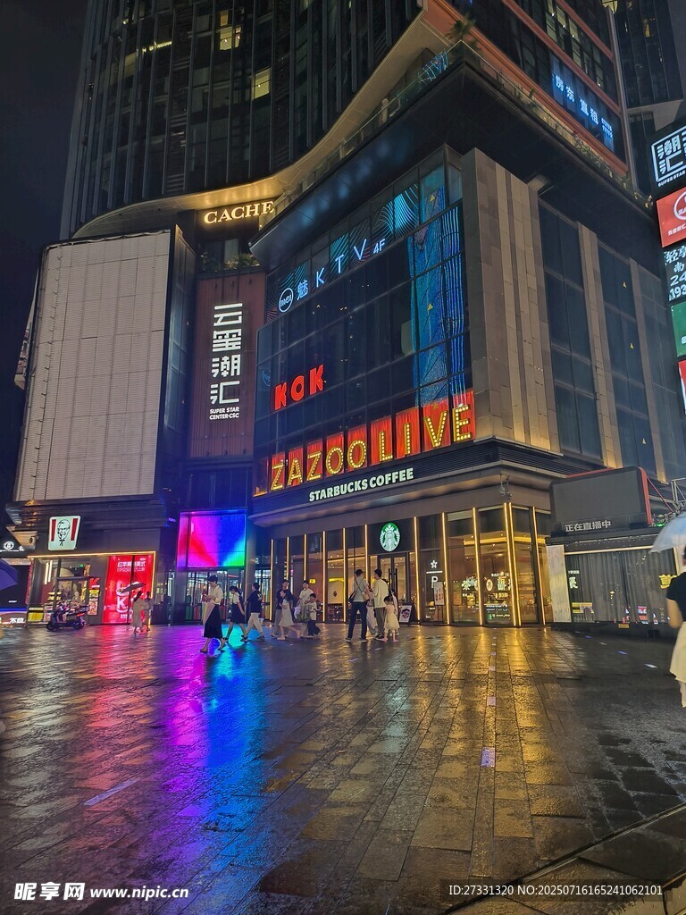 雨夜都市繁华商业街