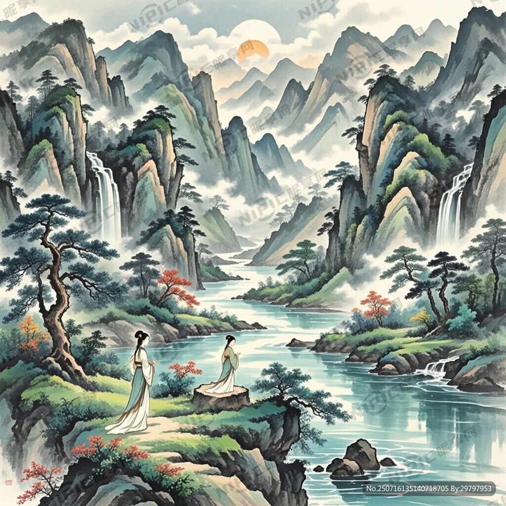 山谷 中国风 中国画 山水