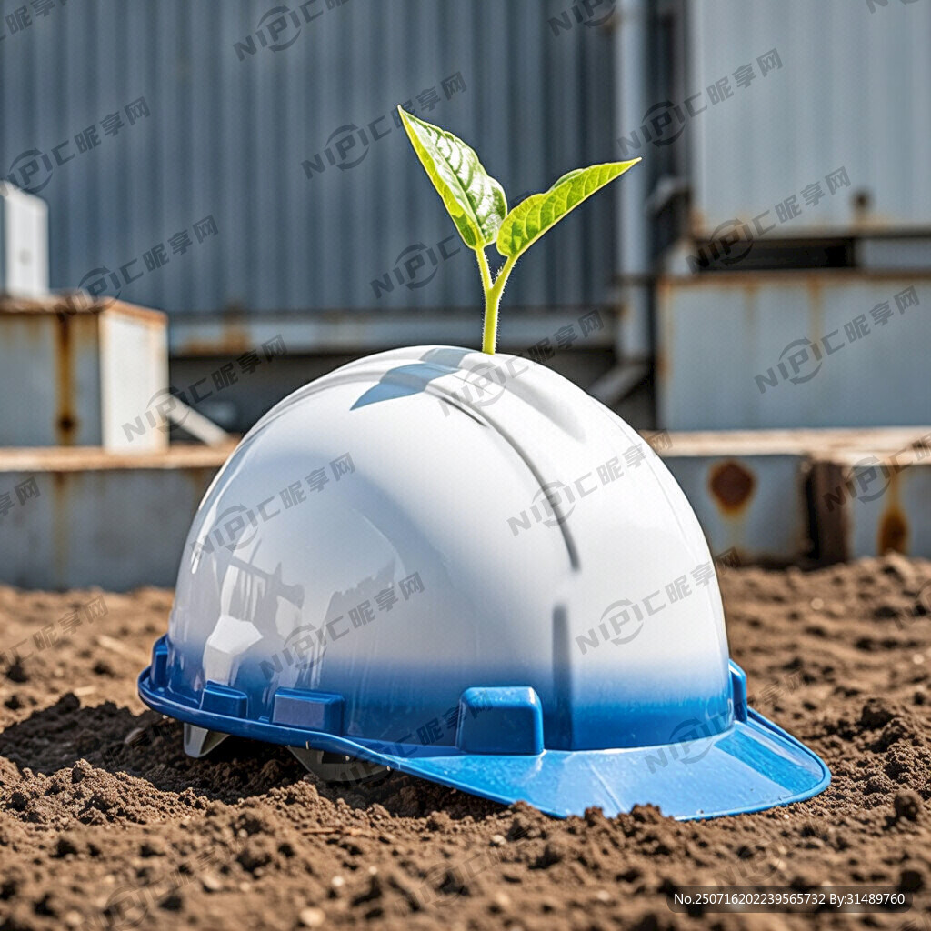 白色至蓝色渐变安全帽反过来土壤