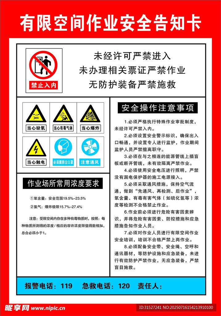 有限空间作业安全告知卡