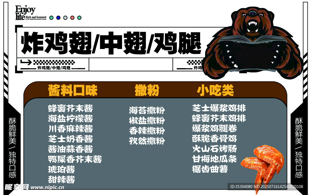 菜单 炸鸡翅 中翅 鸡腿