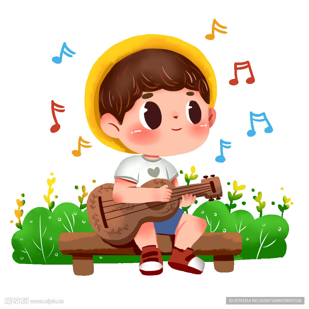 卡通男孩弹吉 音乐班