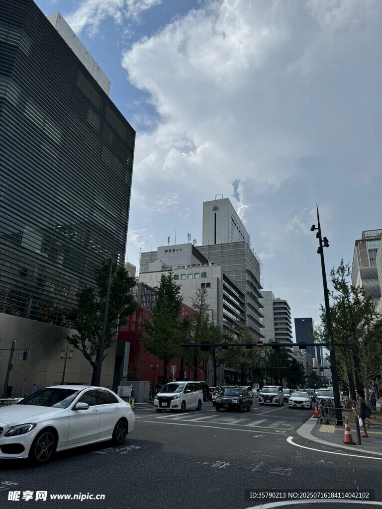 城市街道上的车辆与建筑