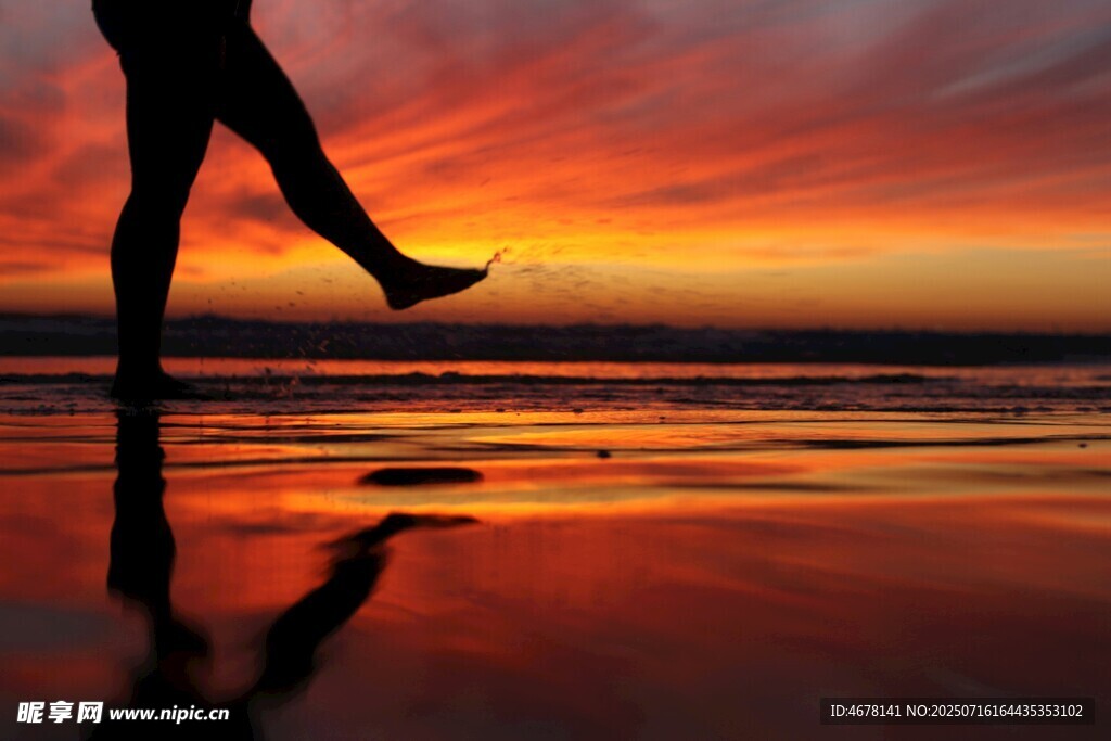 夕阳下海边的优雅舞者