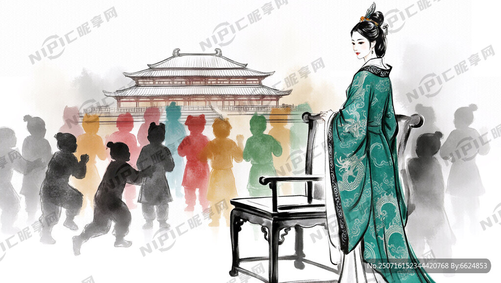 抽象素描风格的黑白秦宫建筑线条