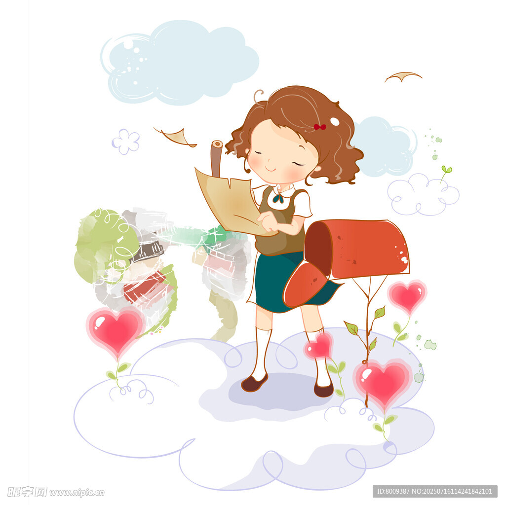 女孩与动物的梦幻云端之旅