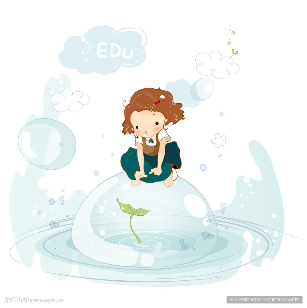 女孩与萌芽的梦幻场景