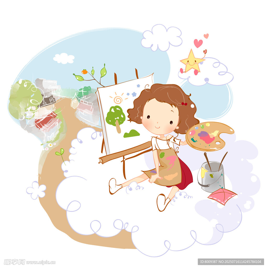 云端绘画的可爱小女孩