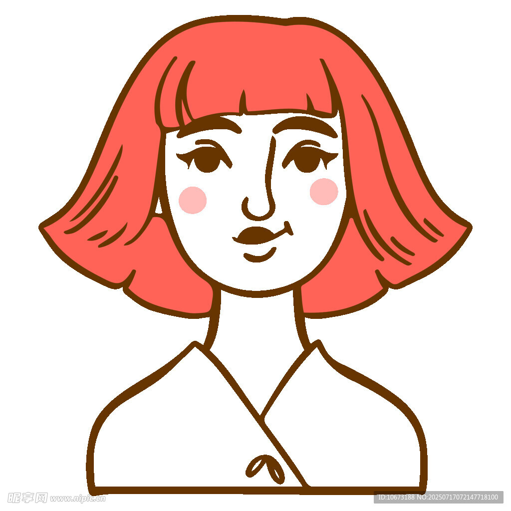 红发女孩简约插画形象