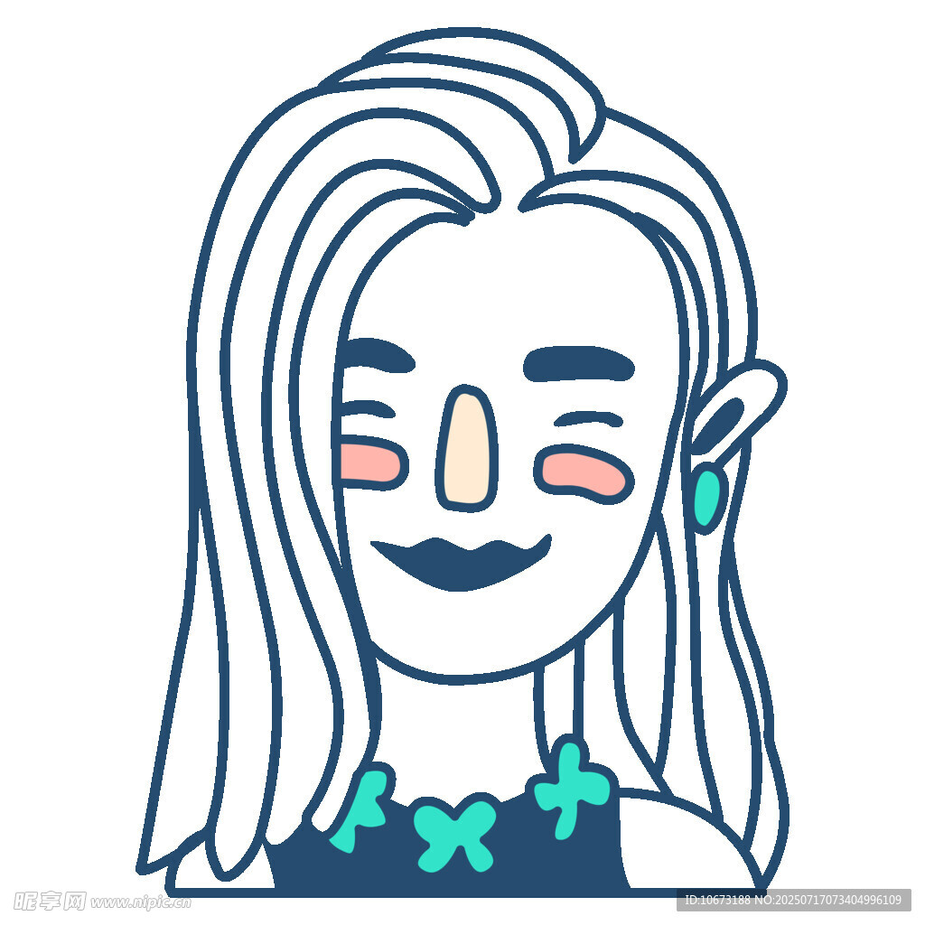 微笑长发女孩卡通形象