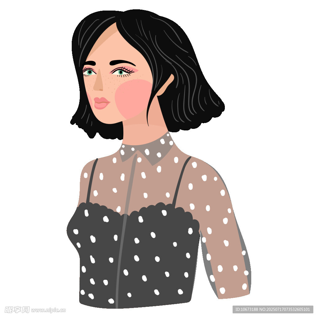 短发波点装女性插画