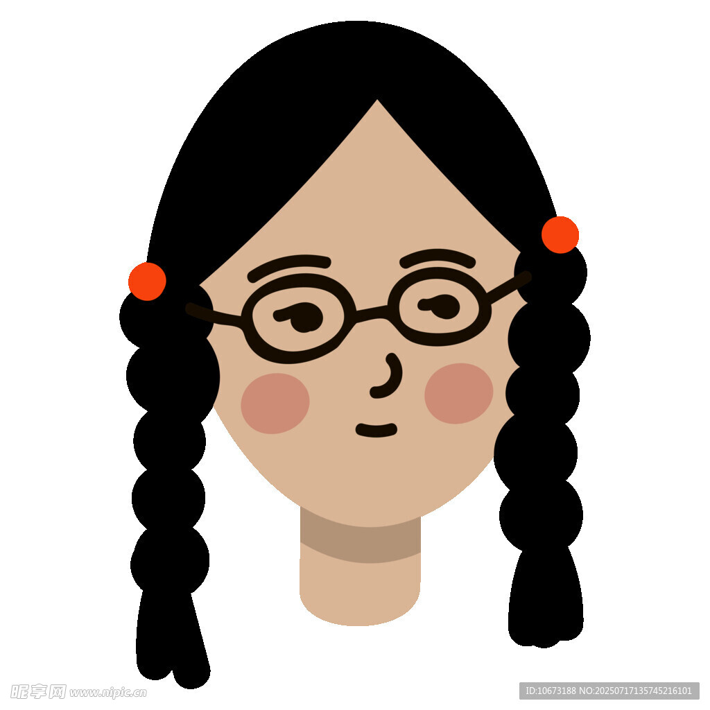 扎双辫戴眼镜的卡通女孩