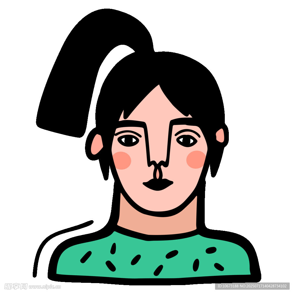扎马尾的卡通女孩形象