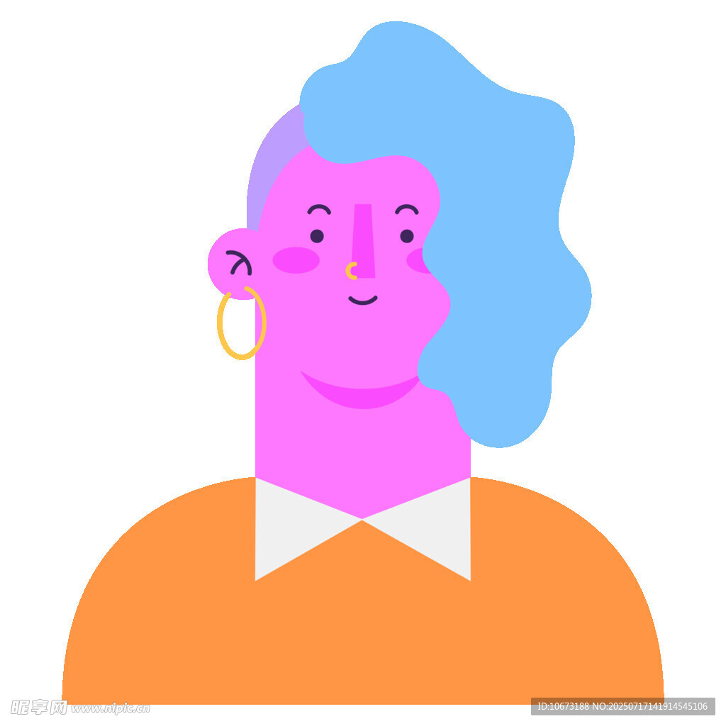 蓝发微笑女士插画形象