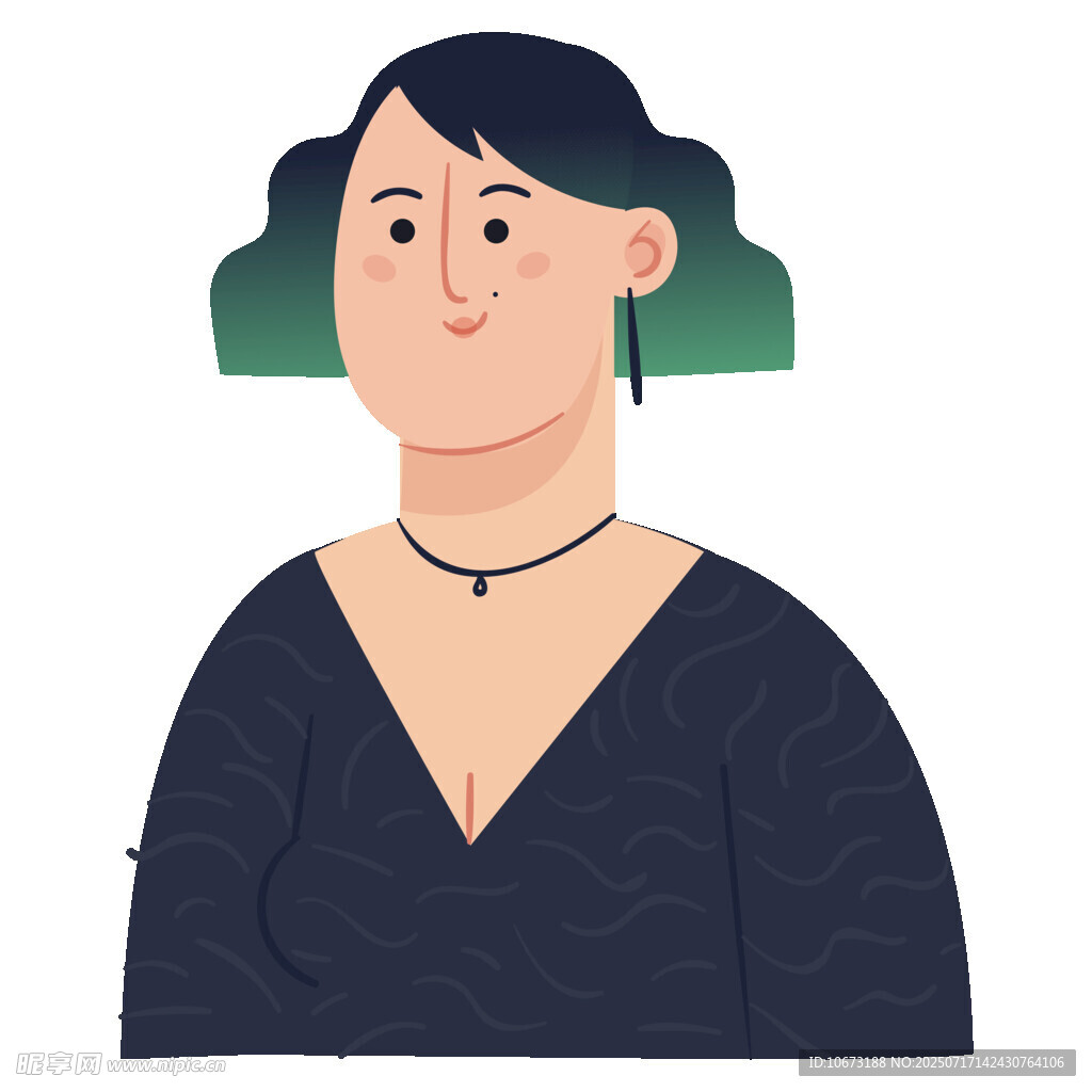 短发黑衣女士头像插画