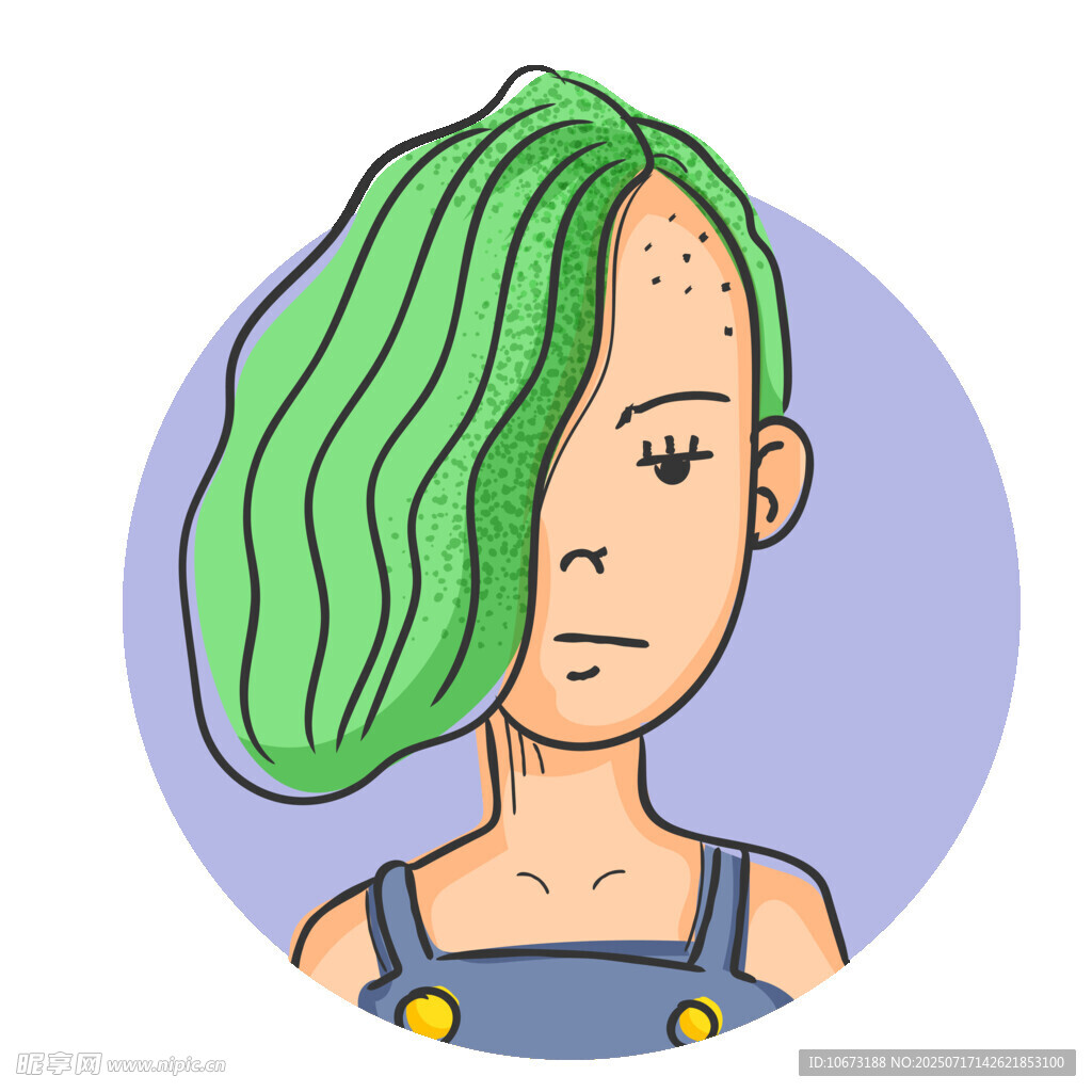 绿发女孩头像插画