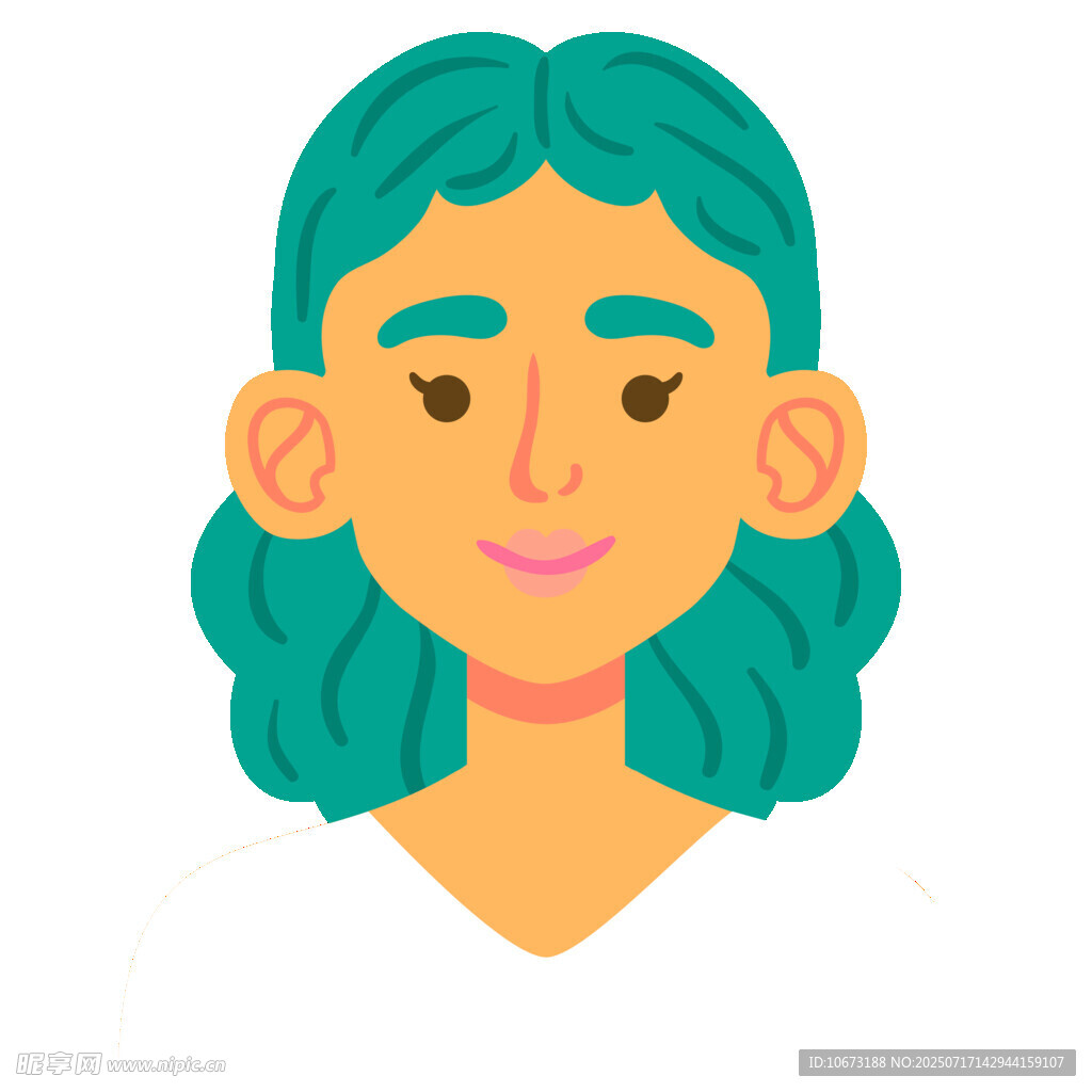 绿发微笑女性头像