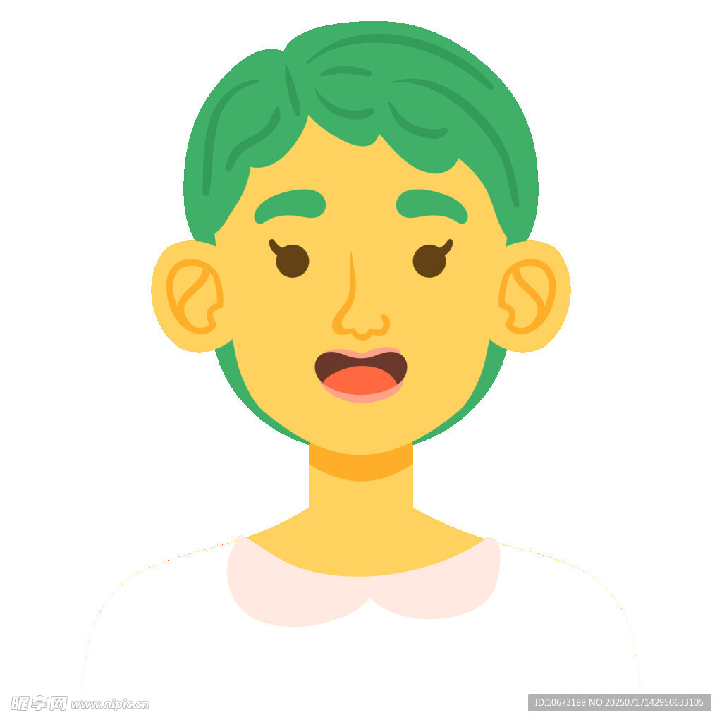 绿发惊讶表情的卡通人物