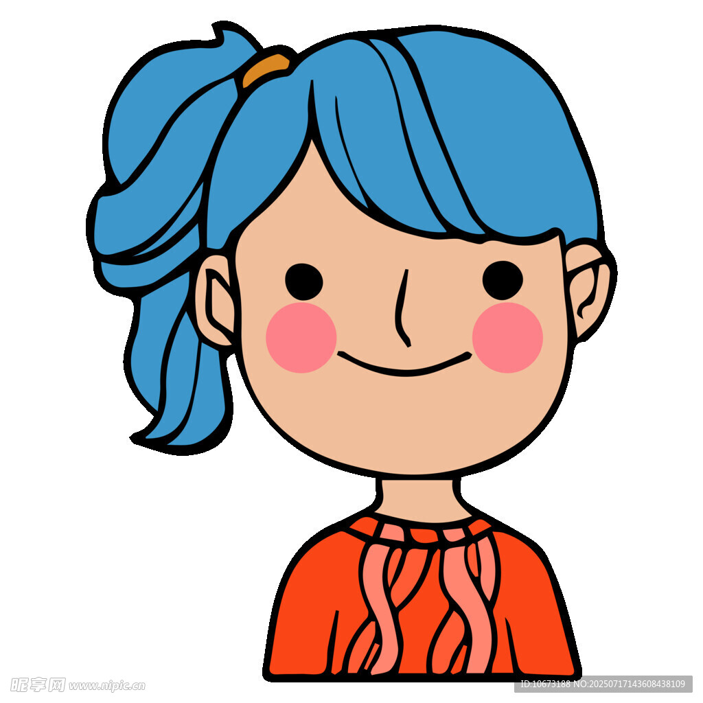 蓝发微笑女孩卡通形象