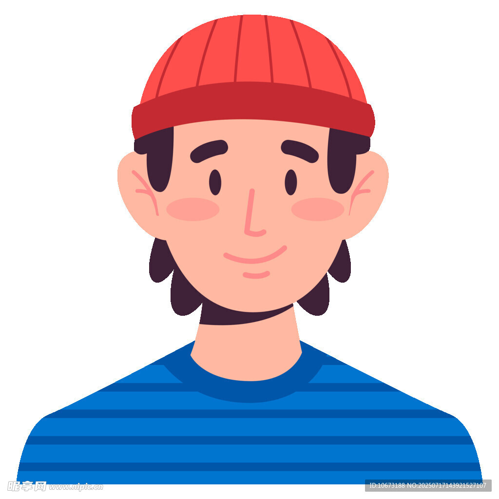 戴红帽穿蓝衣的男子