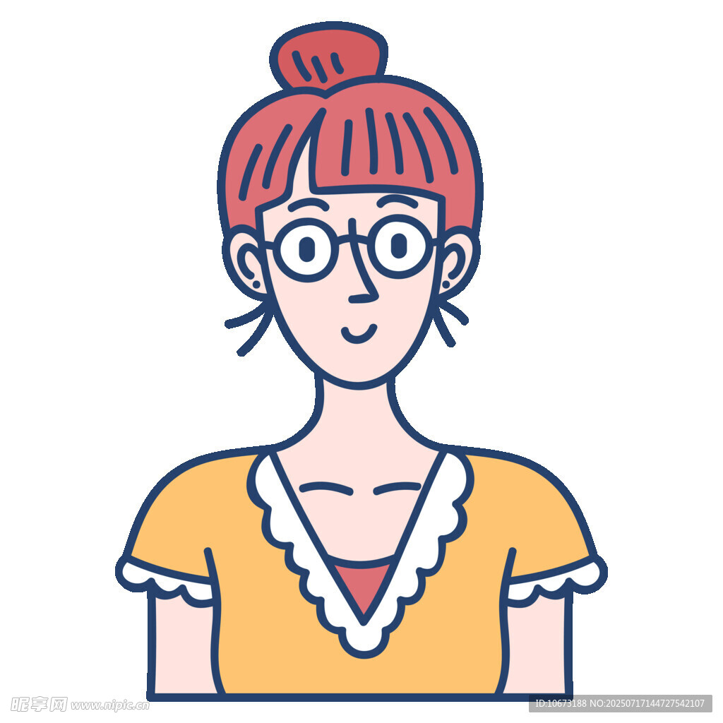 戴眼镜扎发髻的可爱女孩