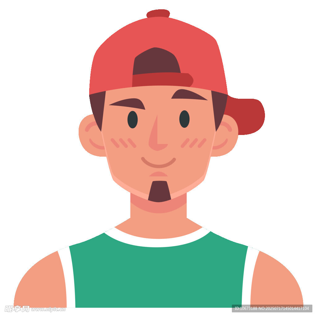 戴红帽穿绿背心的男子