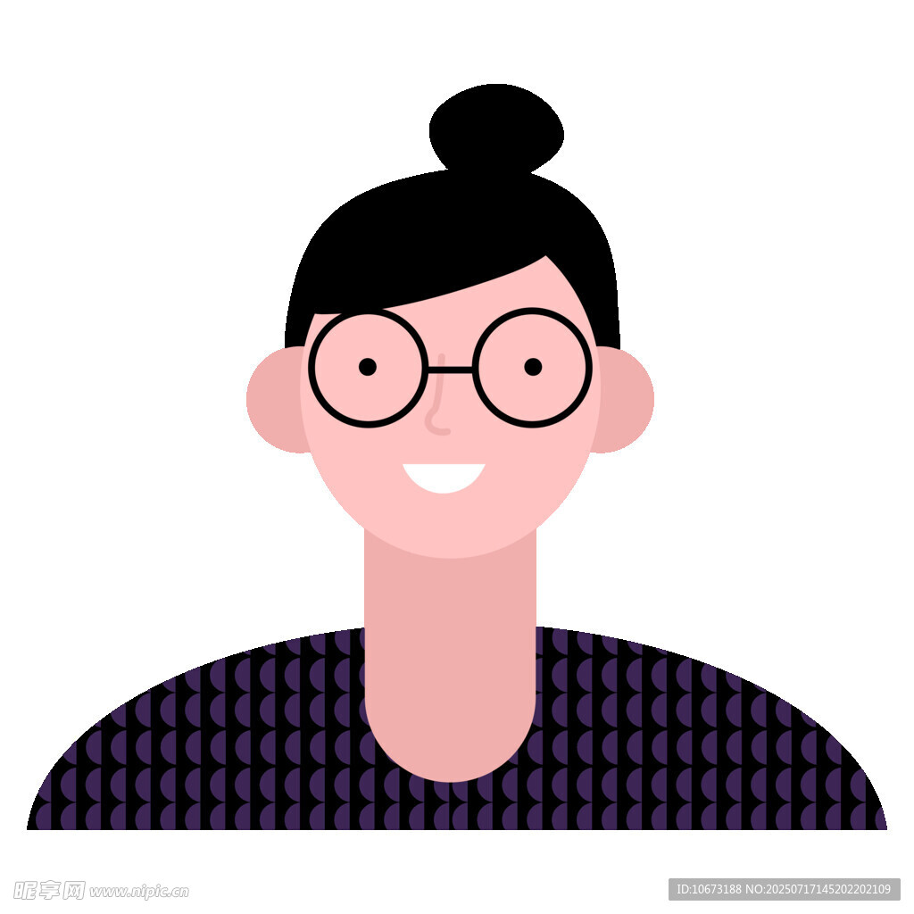戴眼镜扎发的微笑女性