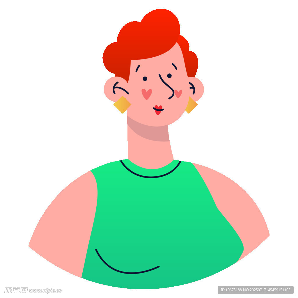 红发绿衣的俏皮女性形象
