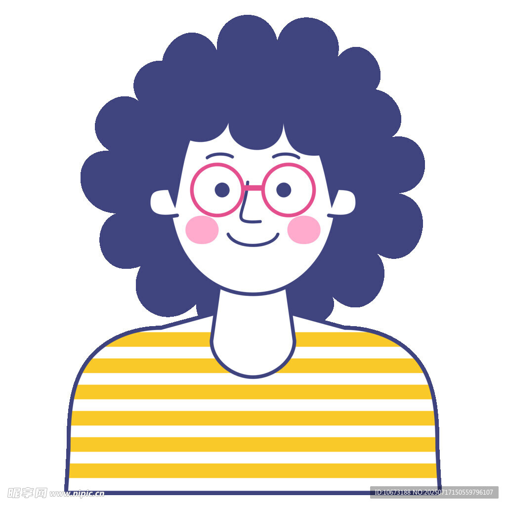 卷发戴眼镜的条纹上衣女孩