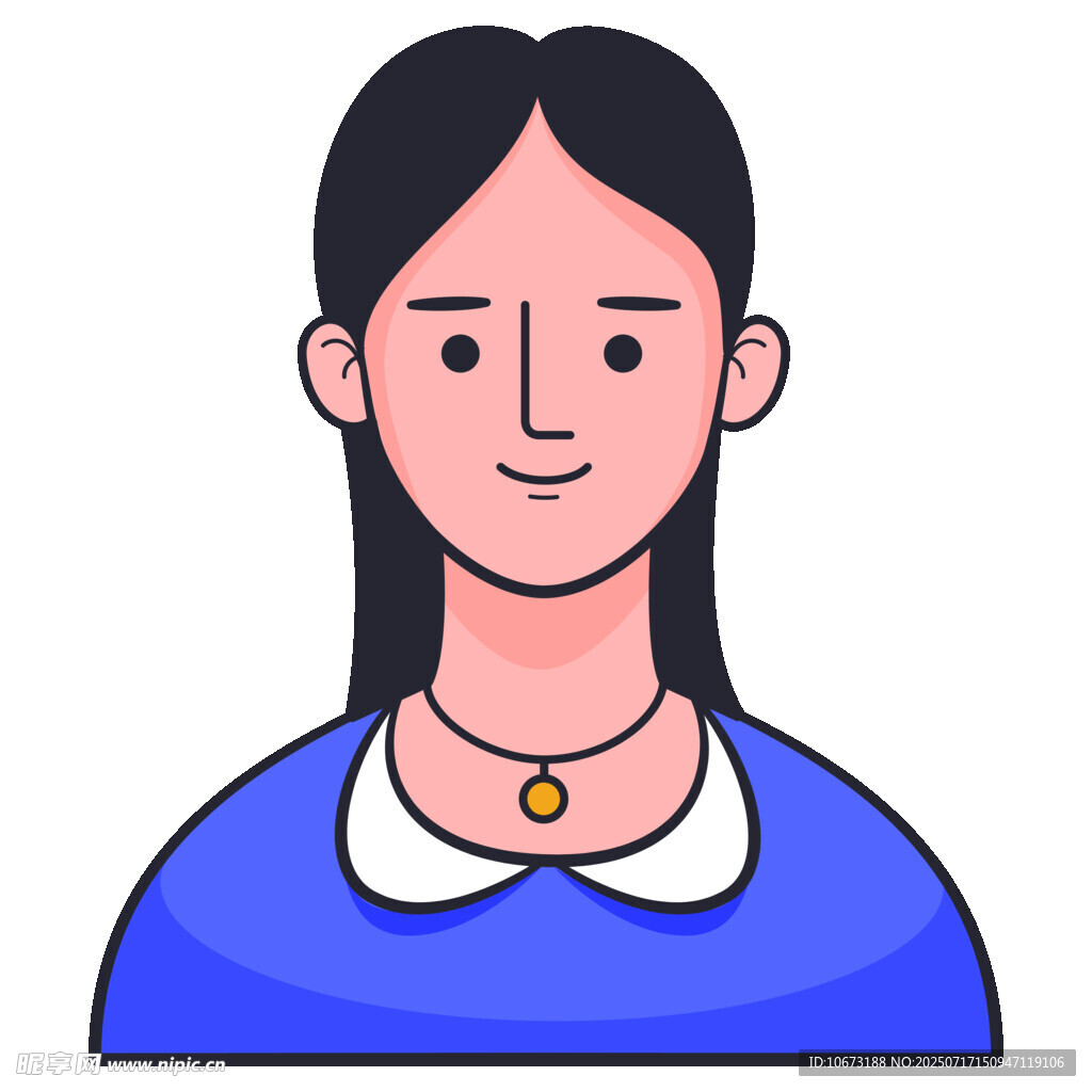 穿蓝上衣戴项链的女士