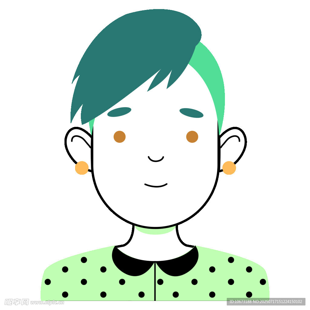 绿发波点上衣卡通女孩