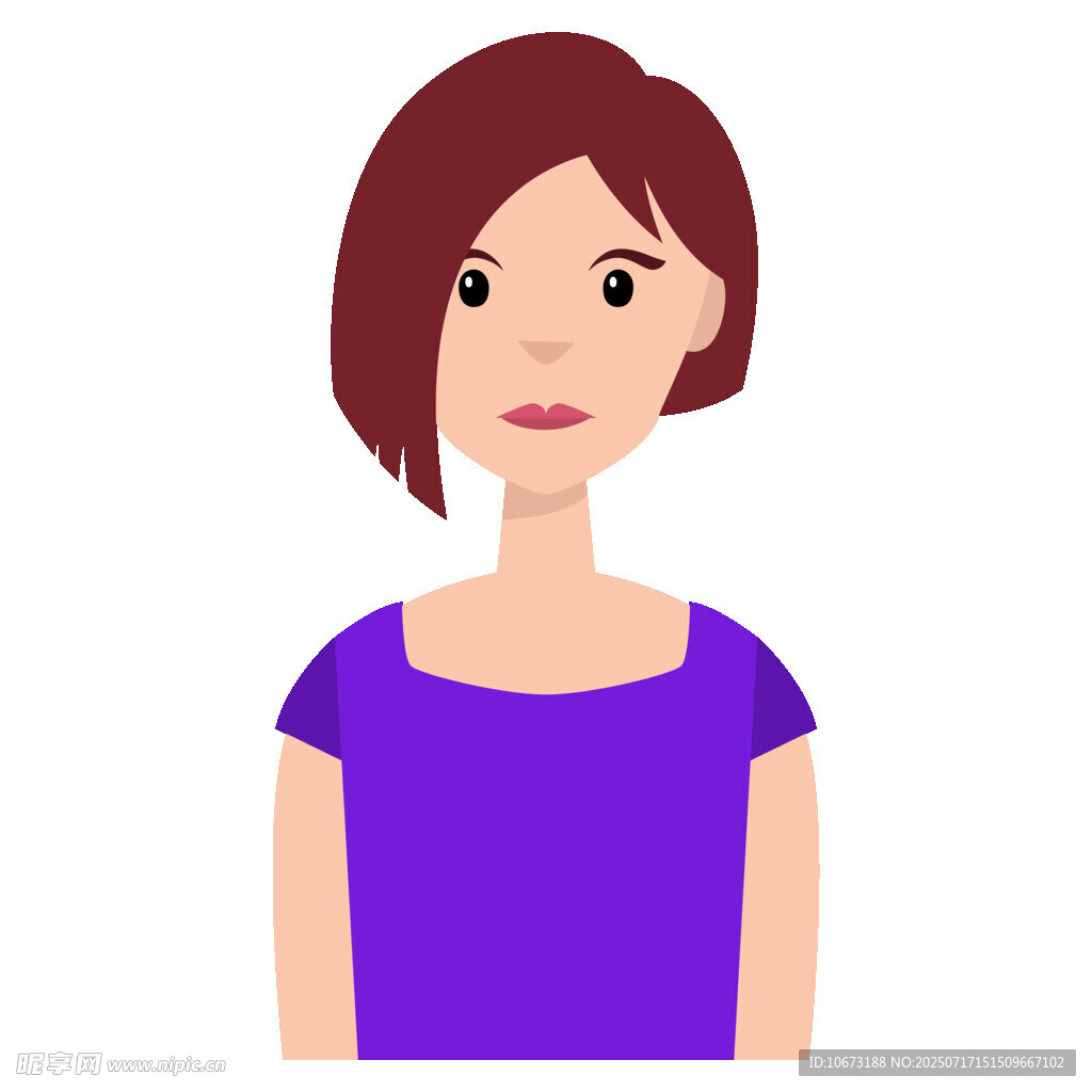 穿紫色上衣的短发女性