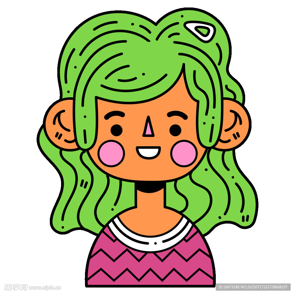 绿发微笑女孩卡通形象