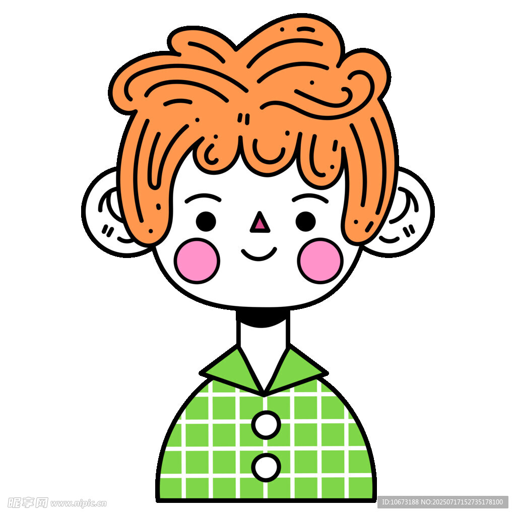 红发格子衣可爱卡通女孩