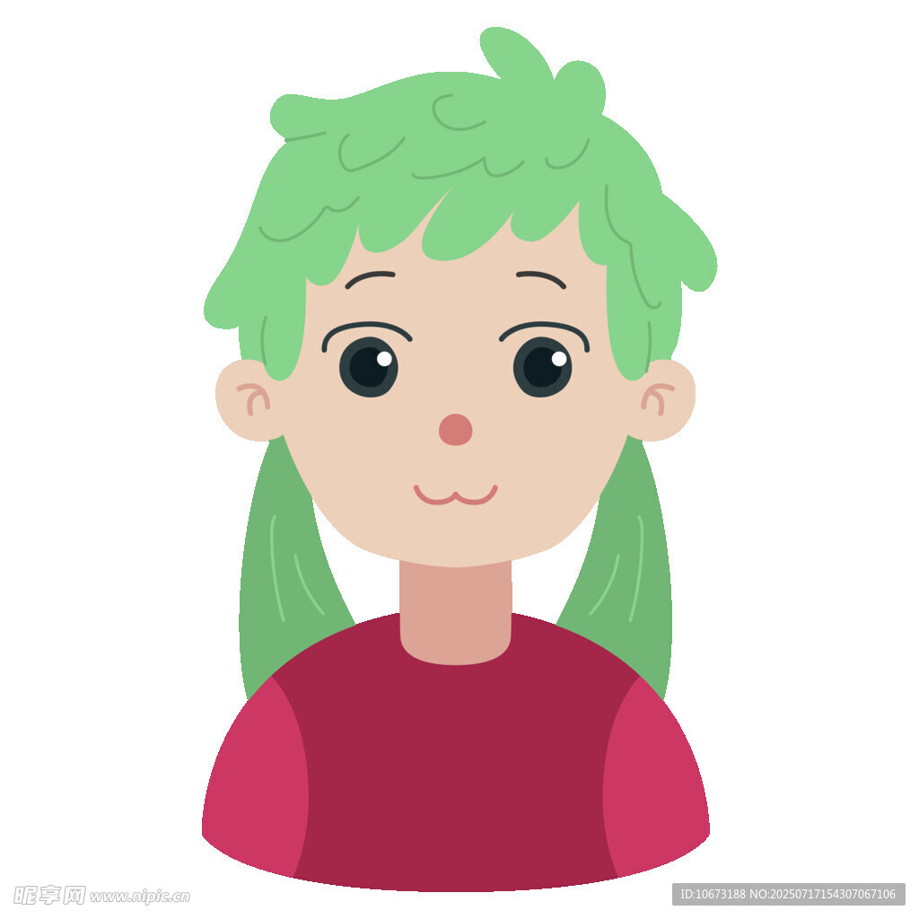 绿发扎辫女孩头像
