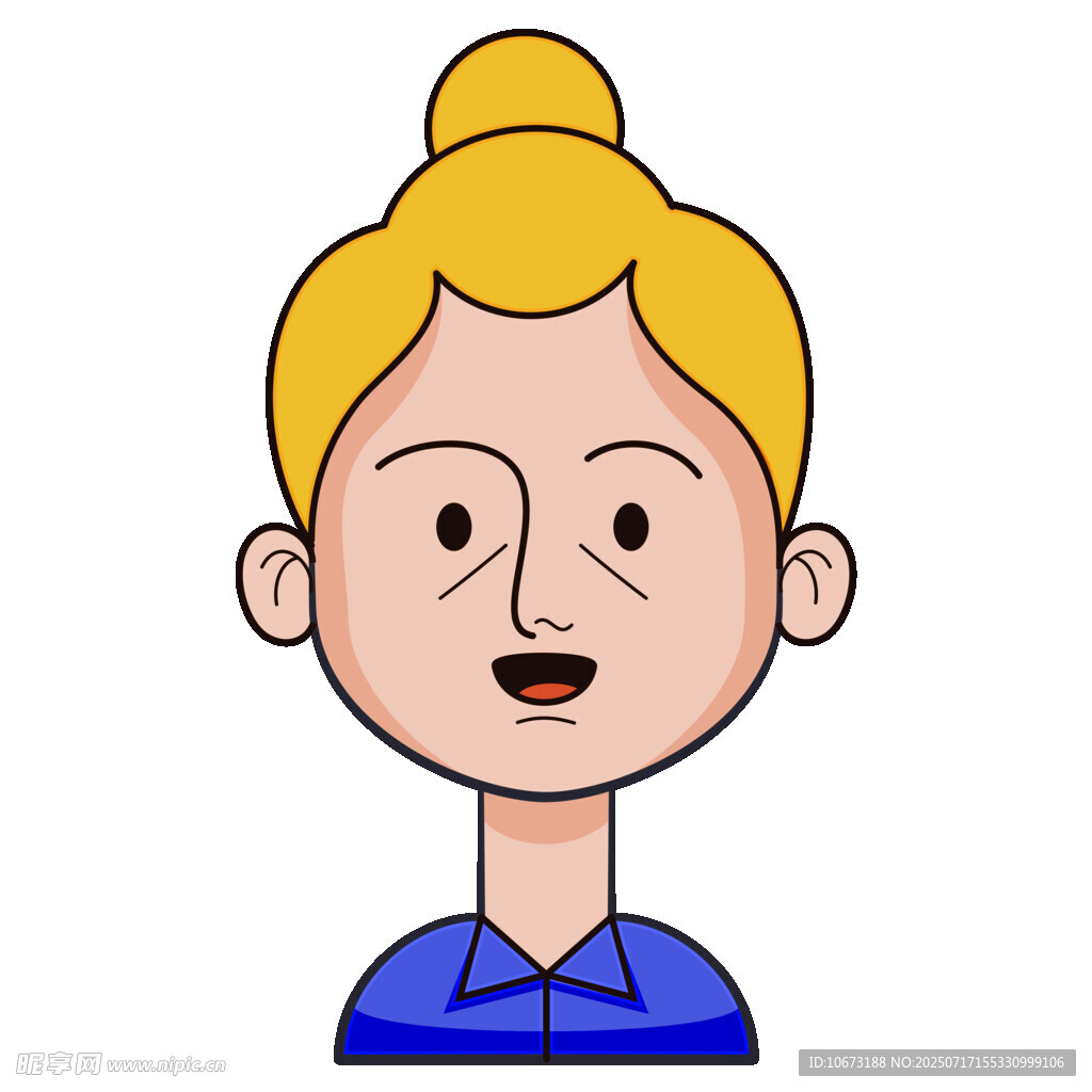 扎发髻的蓝衣女性头像