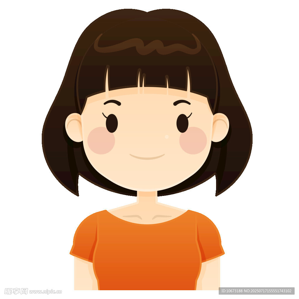 微笑的橙色上衣短发女孩