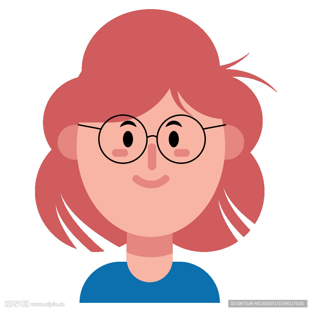 红发戴眼镜的微笑女孩