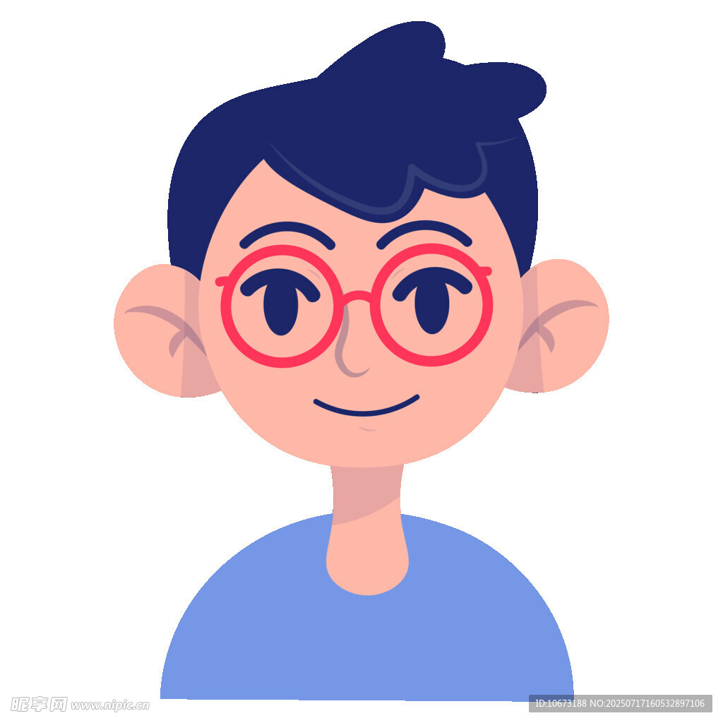 戴红框眼镜的微笑男孩