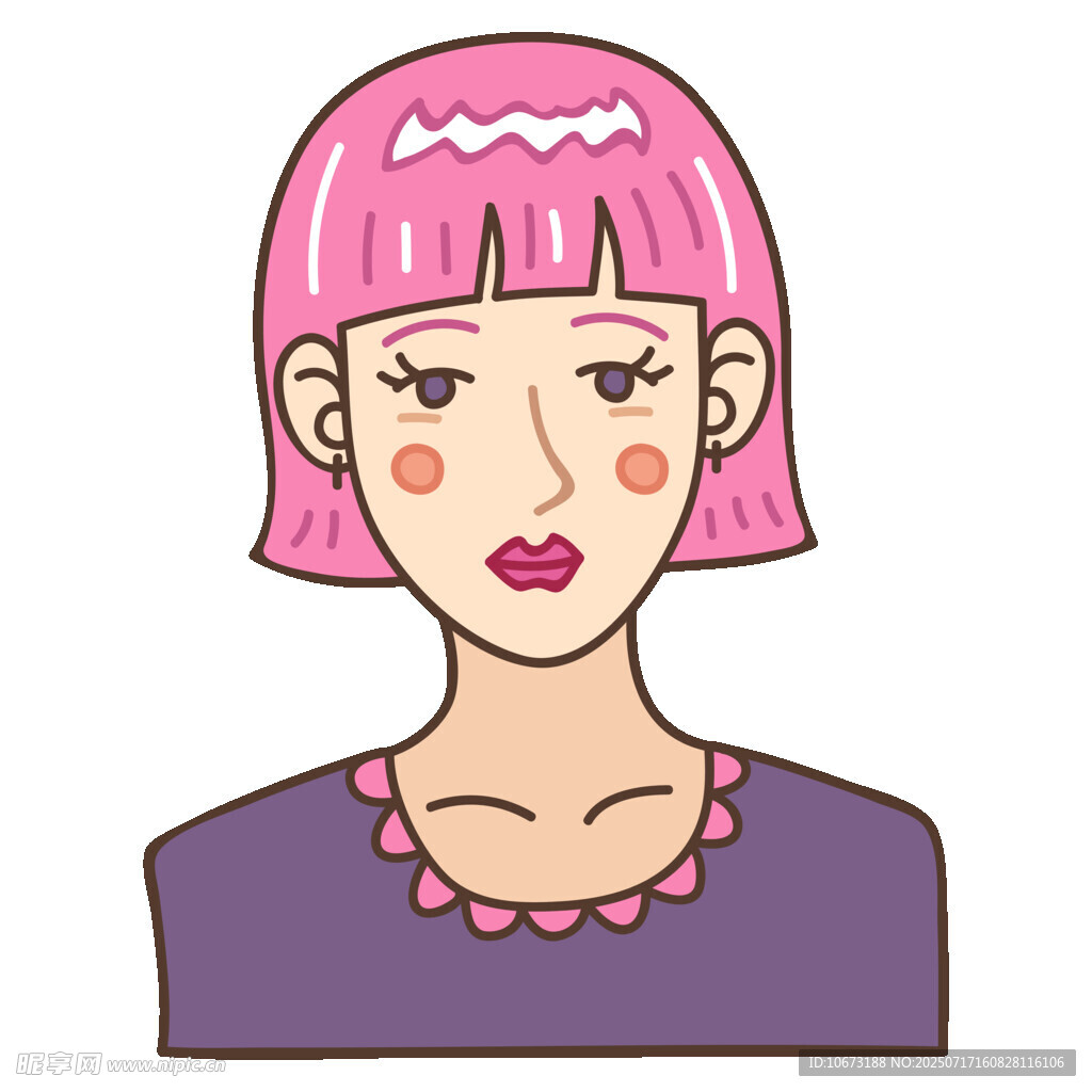 粉色短发女士卡通形象