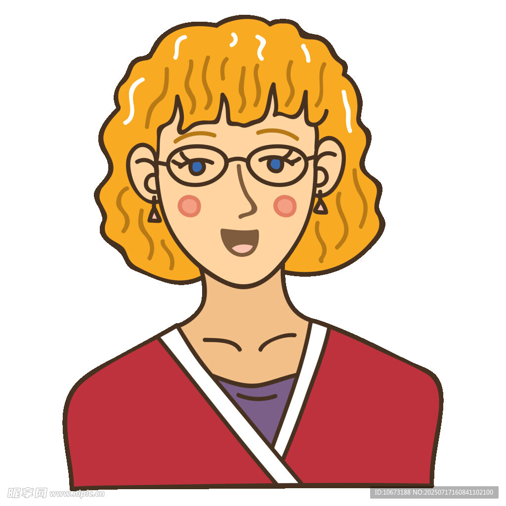 戴眼镜的卷发女士形象