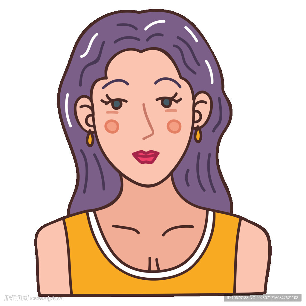 穿黄背心的紫色头发女士