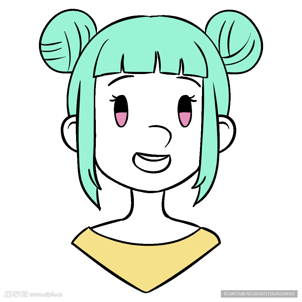 双丸子头绿发可爱女孩