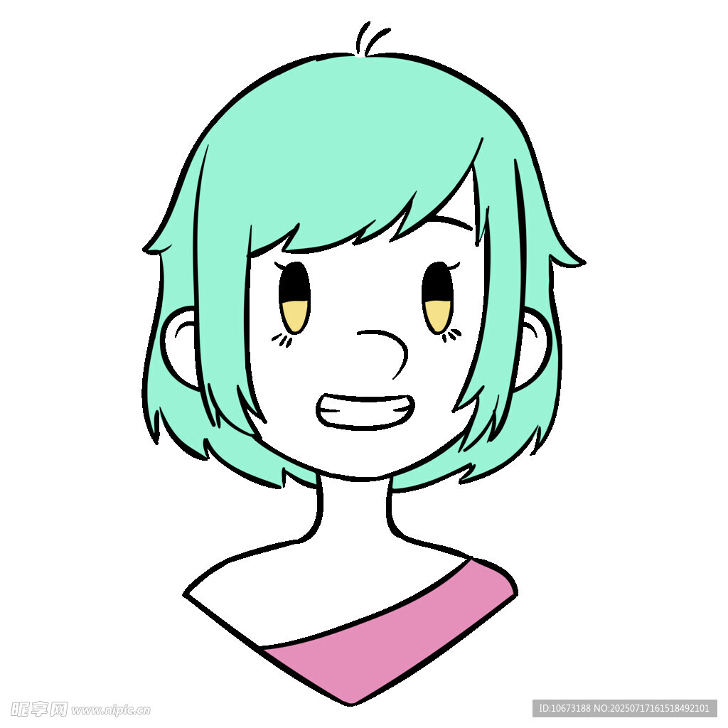 绿发卡通女孩微笑头像