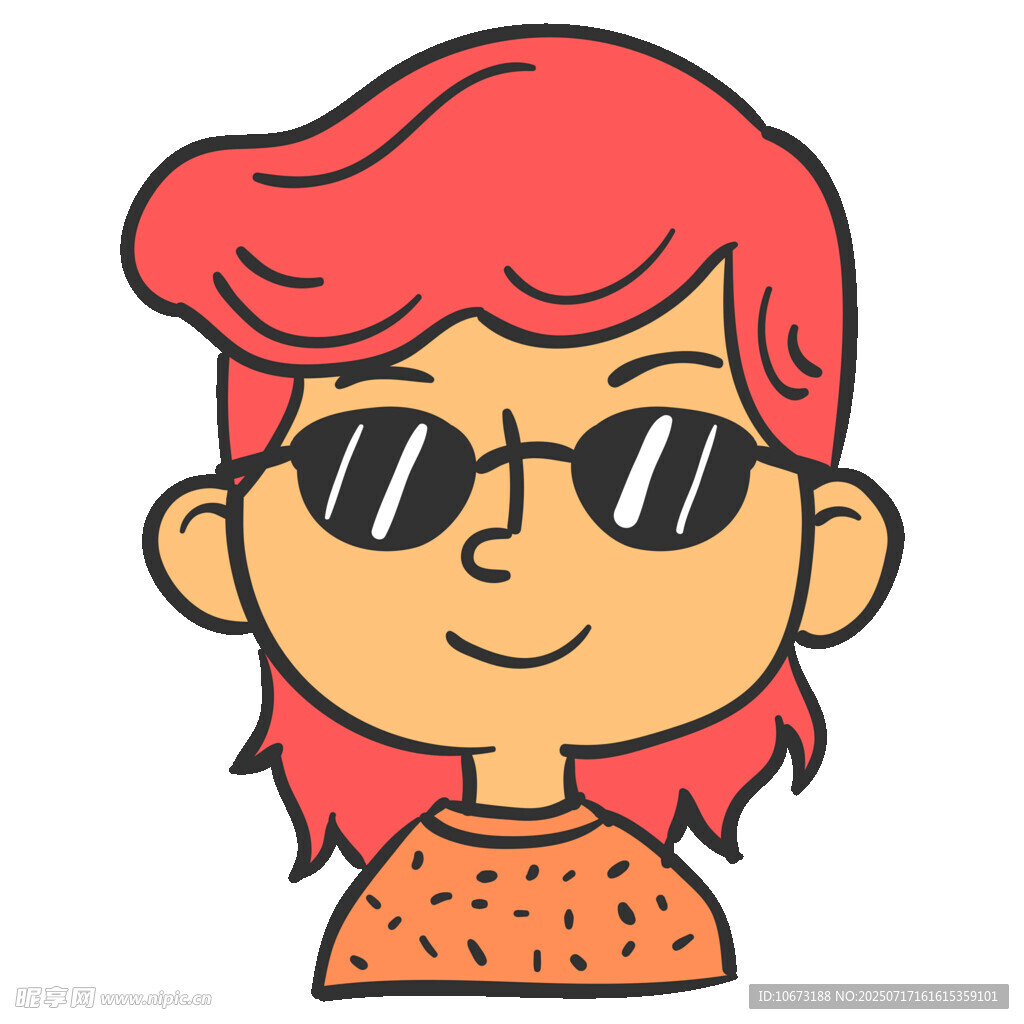 红发戴墨镜的俏皮女孩
