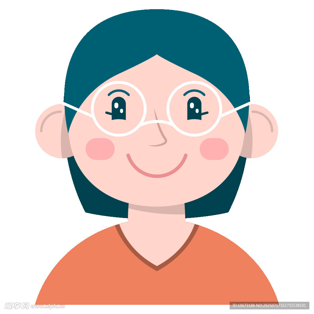 戴眼镜微笑的卡通女孩