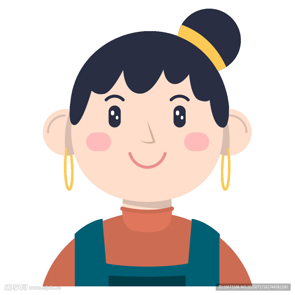 扎发髻的可爱卡通女孩