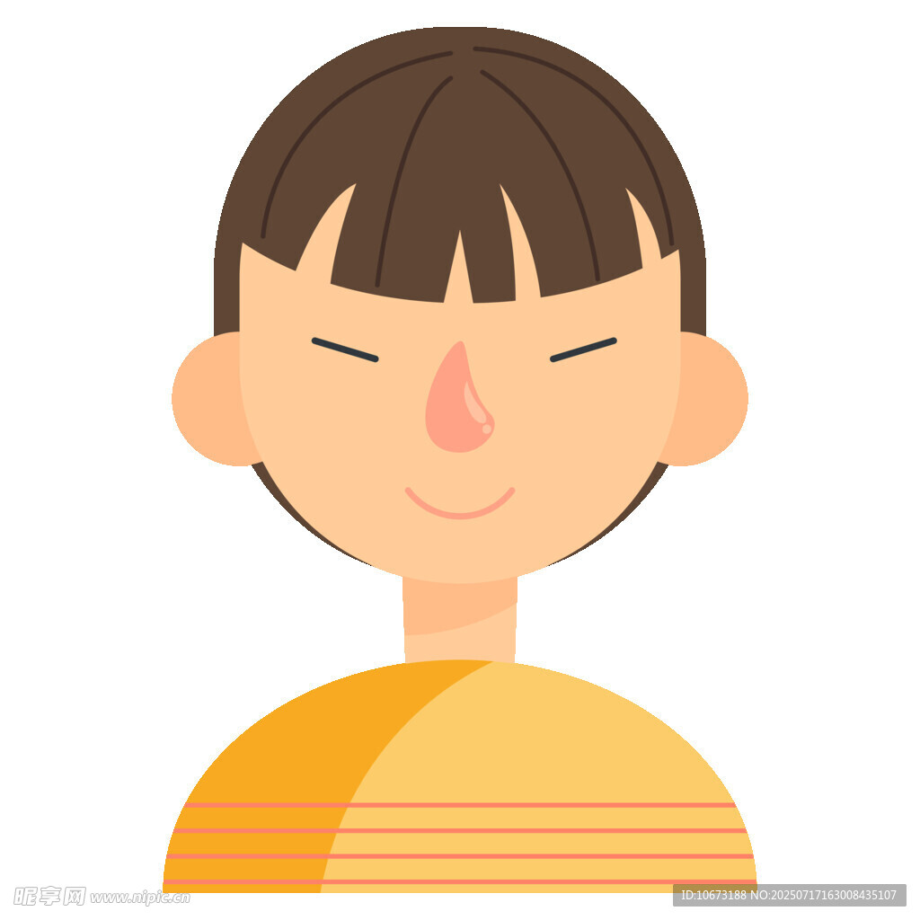 闭眼微笑的卡通小男孩