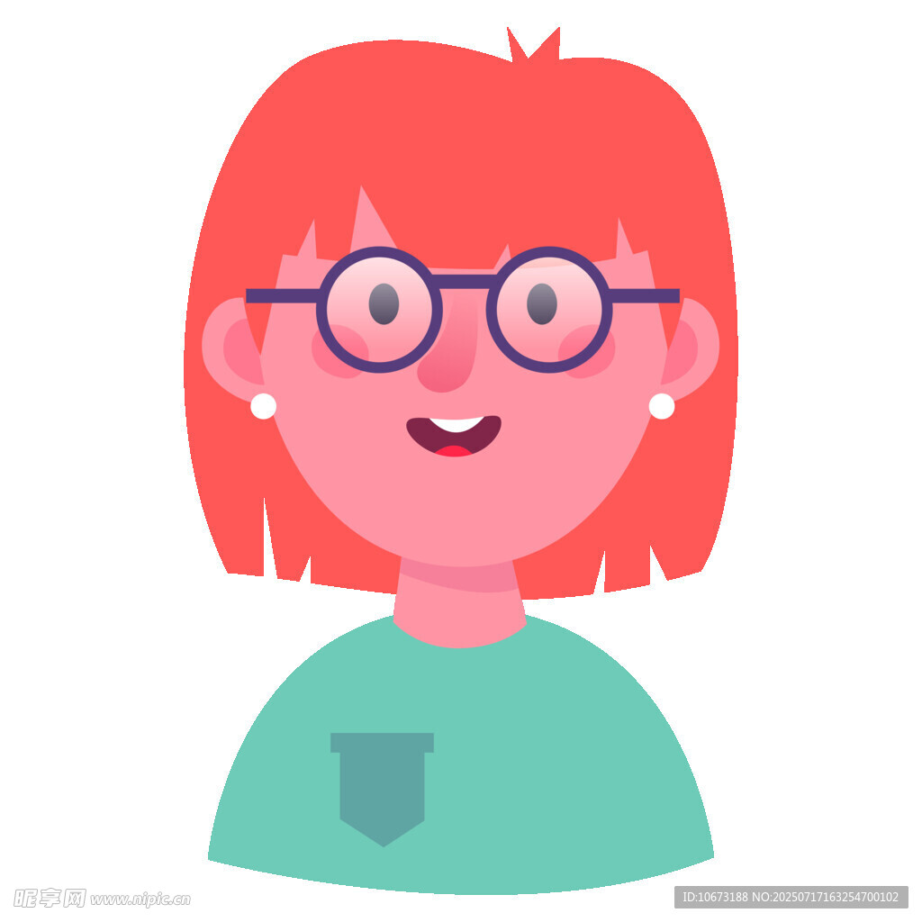 红发戴眼镜的微笑女孩