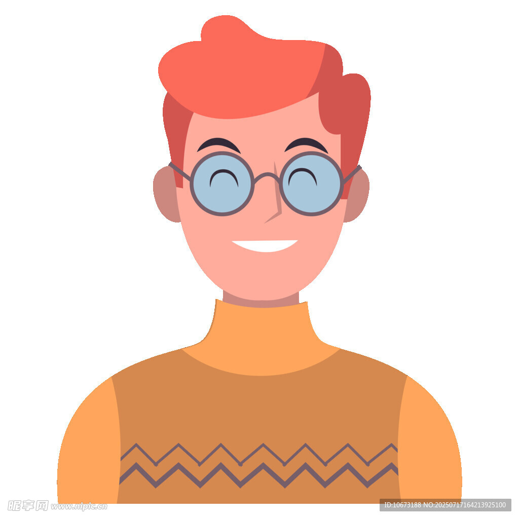 戴眼镜的红发微笑男子
